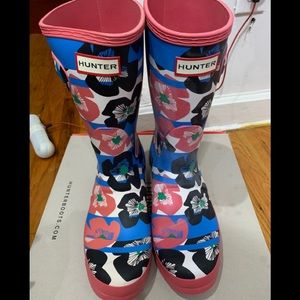 Hunter Original Floral Stripe Peony Rain boots